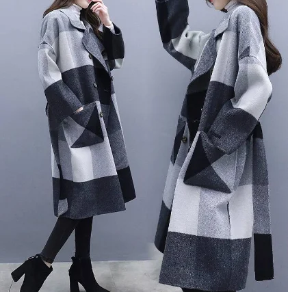 Plaid Trench Coat For Women Double Breasted Long Cardiganthickened Overcoat Casual Women Clothes 2019 Windbreaker Ladies Coat Quilted Puffer Overcoat