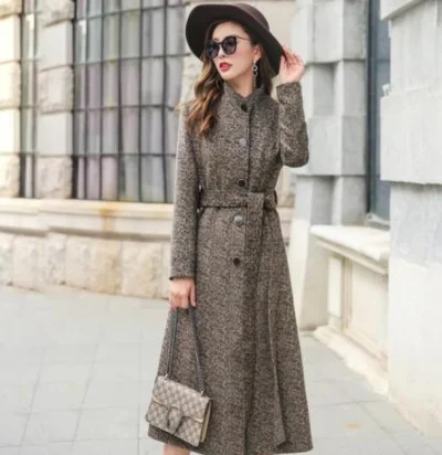 Plus Size 4xl Trench Coat For Women Thick Overcoat Woolen Coat Female Windbreaker Middle Age Women Clothes Outwear Coats Double-Breasted Long Coat