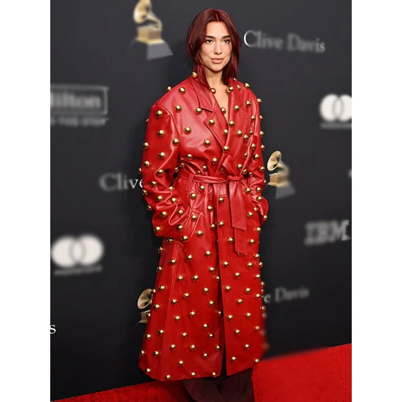 Pre-grammy Gala Dua Lipa Pre-grammy Studded Coat Side-Slit Wool Coat