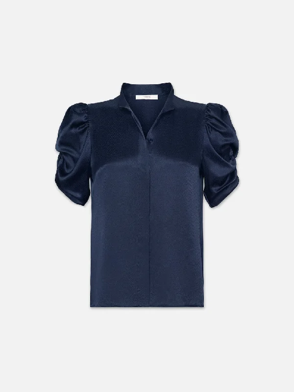 Puff Sleeve Blouse -- Navy Pastel Color Blouse