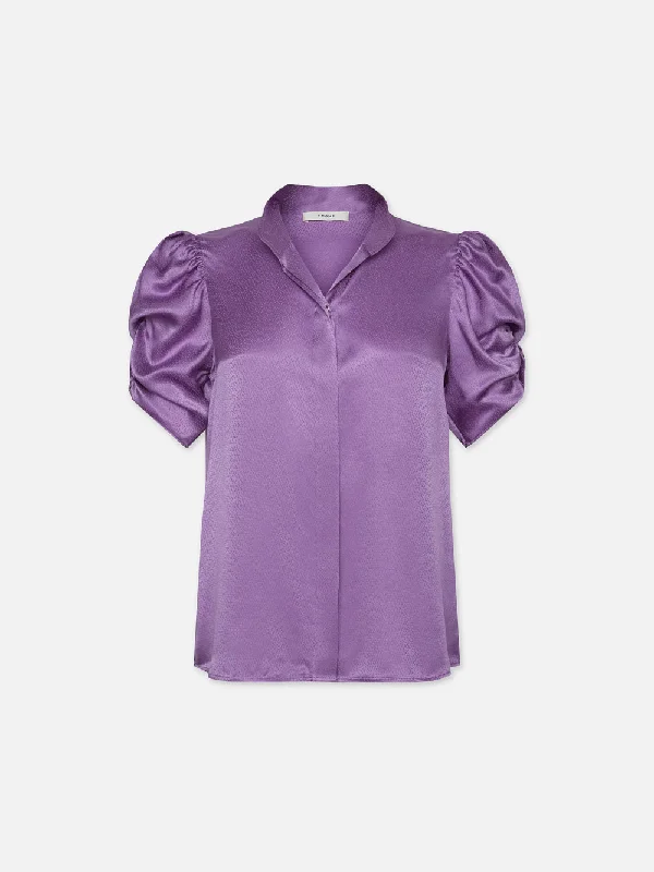 Puff Sleeve Blouse -- Orchid Embroidered Floral Blouse