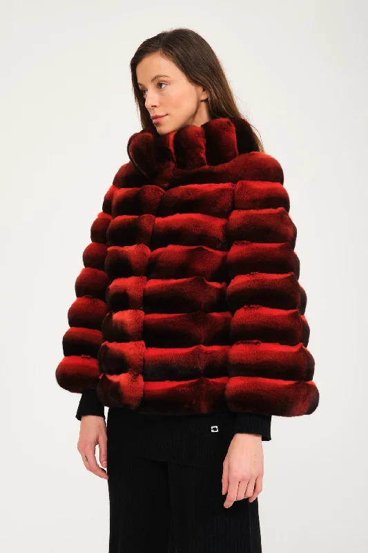 Red Chinchilla Fur Coat Smart-Casual Overcoat
