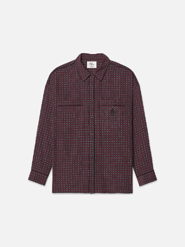 Ritz Women's Pajama Shirt -- Bordeaux Multi Elegant Embroidery Blouse