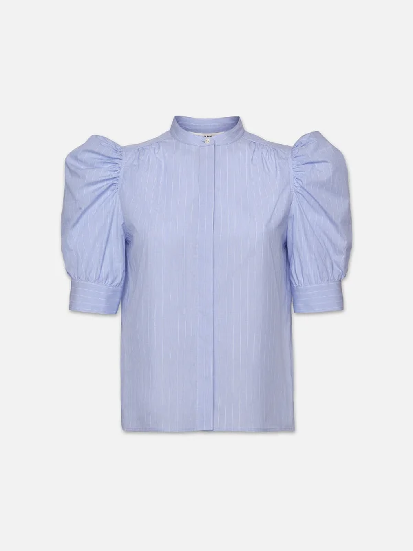 Ruched Puff Sleeve Shirt -- Chambray Blue Feminine Pastel Blouse