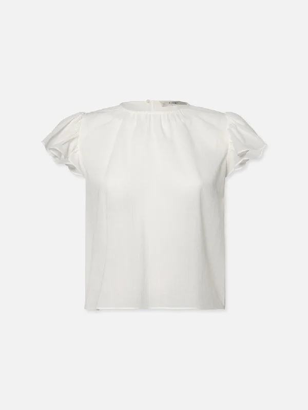 Ruffle Sleeve Blouse -- White Vintage Polka Blouse