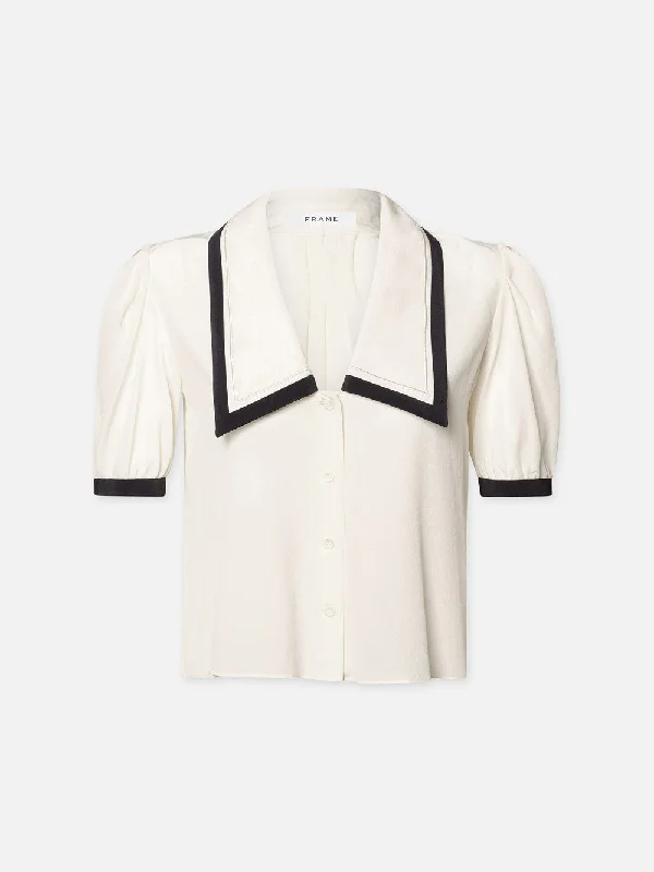 Sailor Blouse -- Cream Multi Embroidered Cotton Blouse