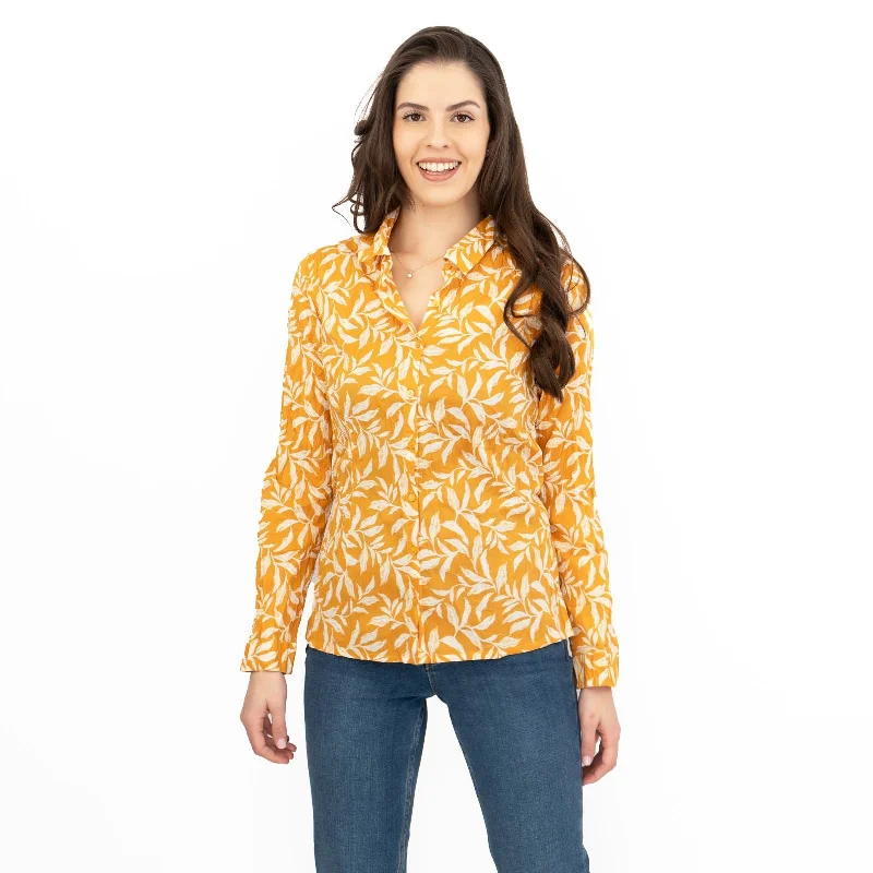 Seasalt Womens Larissa Shirt Yellow Leaves Pleated Collar Blouse