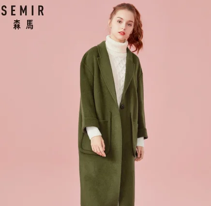 SEMIR Women Long Wool-Blend trench Women Dropped Shoulder Coats Turn-Down Collar Long Sleeve trench Winter Female Coats Outwear Stylish Trench Overcoat