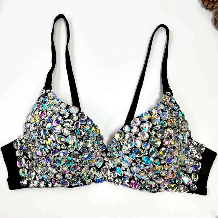 Sexy Diamonds Beaded Tank Tops For Women Nightclub Party Bustier Bra Corset Ultra-Short Backless Slim Cropped Top Camis Y3086 baby blue tank