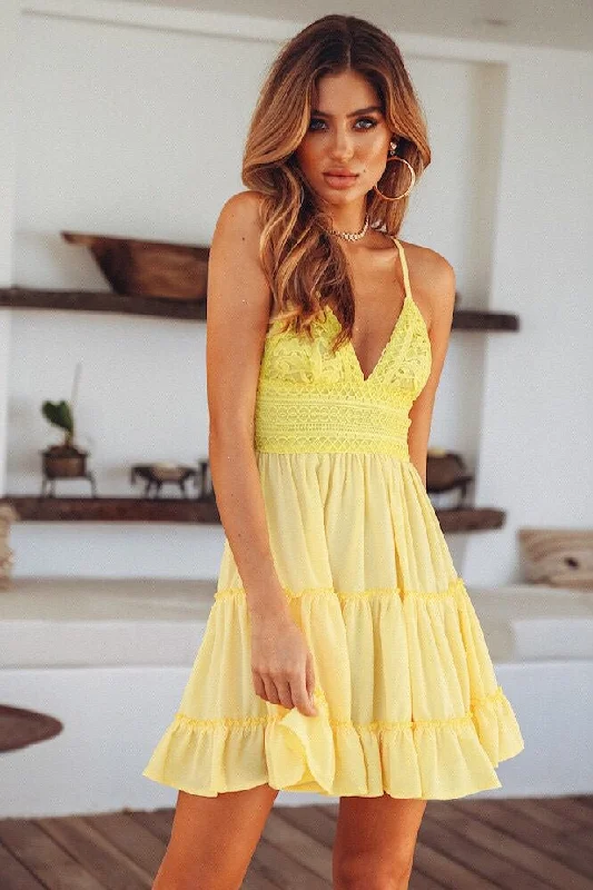 Sexy Short Yellow Summer Dress Beach Dress slim fit tank