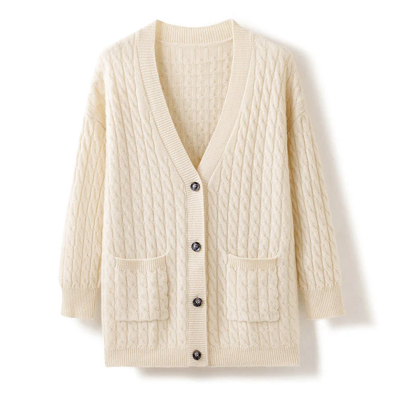 Single-breasted Casual Soft Waxy Sweater Jacket Thickened Cashmere Cardigan Soft Wool-Blend Coat