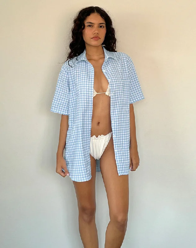Smith Oversized Shirt in Blue Gingham Delicate Bow Blouse