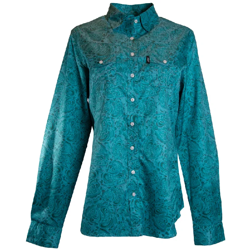"Sol Competition" Ladies Teal Floral Long Sleeve Chic Sleeveless Blouse