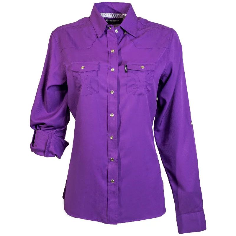 "Sol" Ladies Purple Long Sleeve Pearl Snap Shirt Soft Pastel Blouse