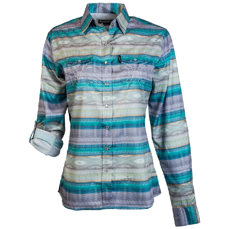 "Sol" Ladies Serape Long Sleeve Pearl Snap Shirt Feminine Ruffle Blouse