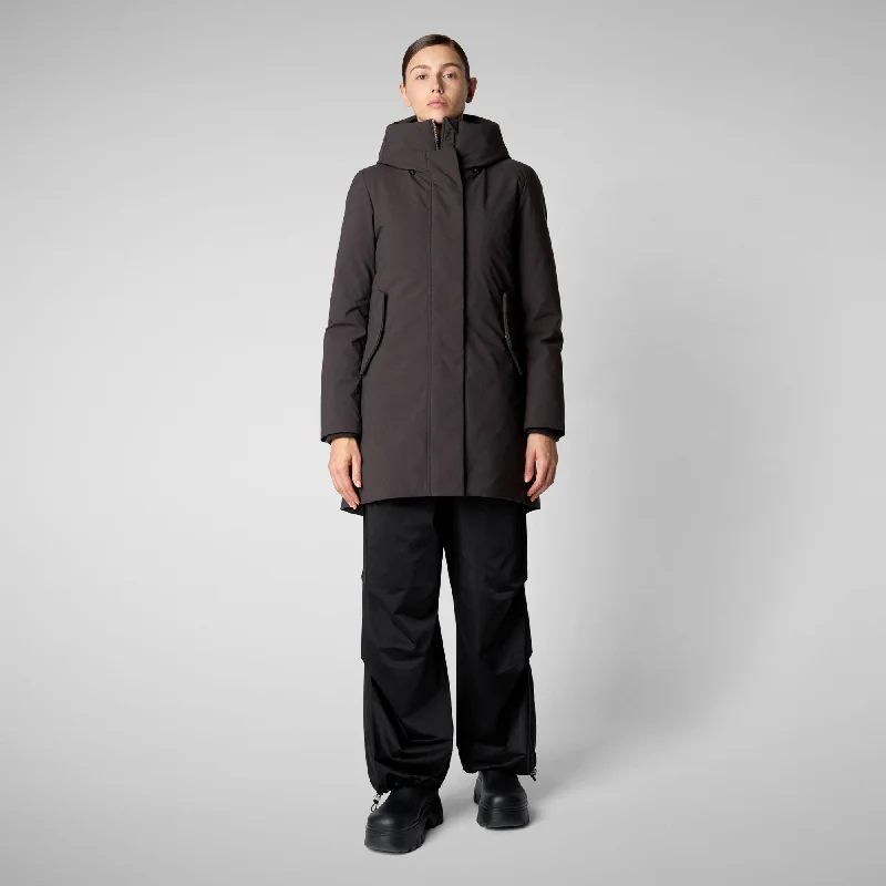 Women's hooded parka nellie in brown black Quilted Belted Coat