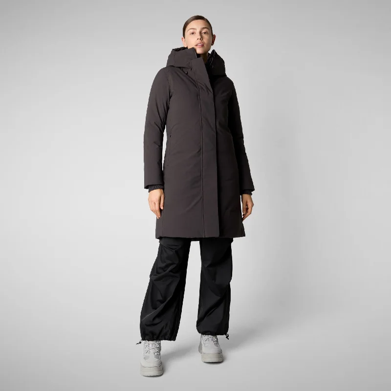Women's hooded parka Sienna in brown black Side-Slit Wool Coat