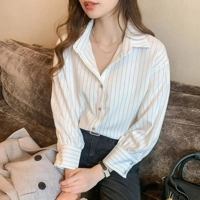 Striped Classic Long Sleeve Shirt Boho Printed Blouse