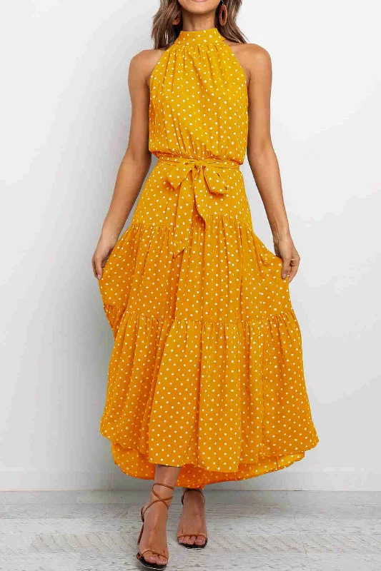 Summer Halter Yellow Polka Dot Print Dress stylish tank top
