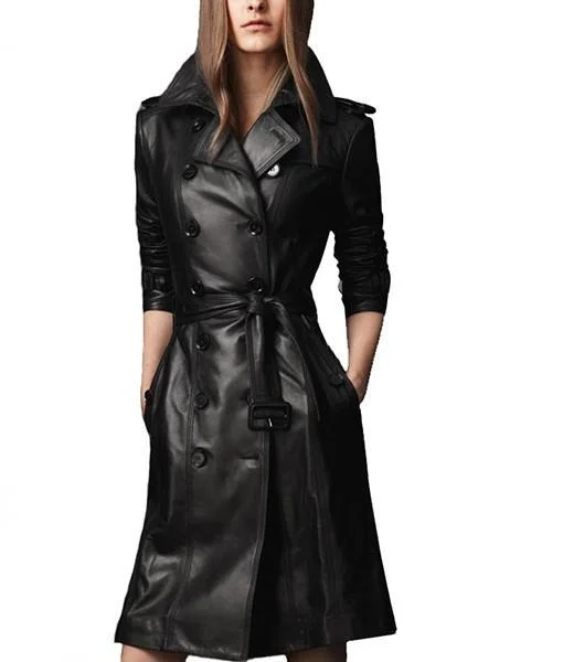 Super Pear Women Leather Coats Chic Slim-Fit Overcoat
