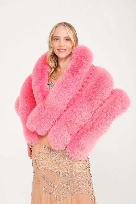 Swarovski Design Pomelo Fox Fur Shawl Warm Layered Overcoat