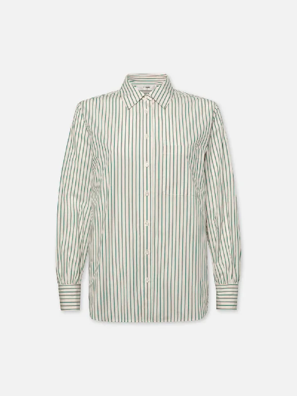The Borrowed Pocket Shirt -- Green Gem Multi Feminine Tie Blouse