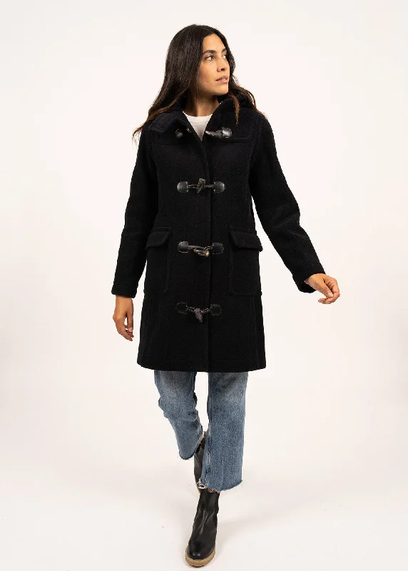 Venus classic duffle-coat - in wool, with herringbone pattern (NAVY) Puff Sleeve Overcoat