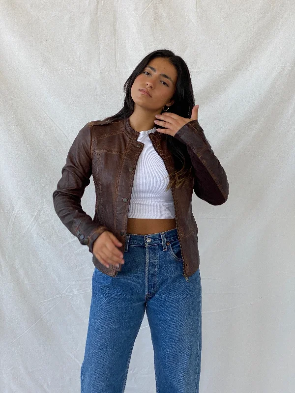 Maurices Brown Faux Leather Biker Style Jacket - S Women's Custom Jacket