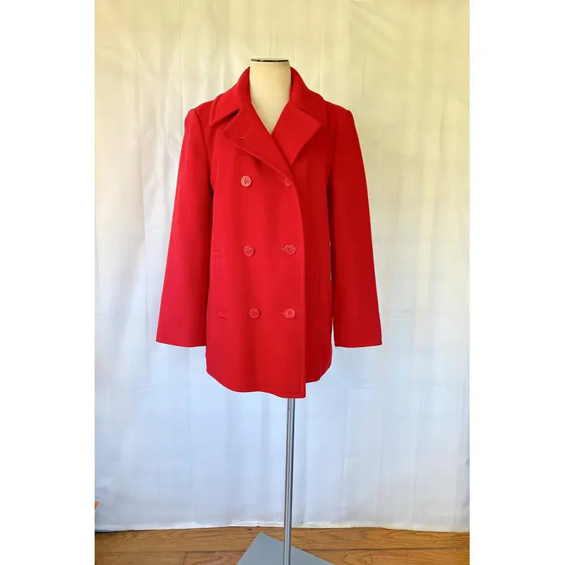 Vintage Style Double Breasted Red Wool Pea Coat Cozy Hooded Teddy Coat