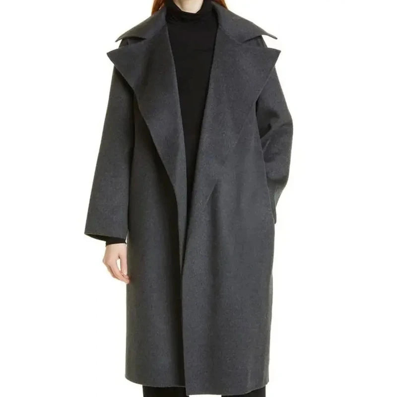 Wide Lapel Style Grey Wool Coat Tailored Business Overcoat