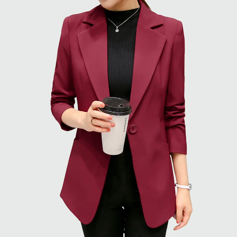 Wine Red Black Women Blazers And Jackets 2018 New Spring Autumn Fashion Single Button Blazer Femenino Ladies Blazer Female Women's Simple Jacket