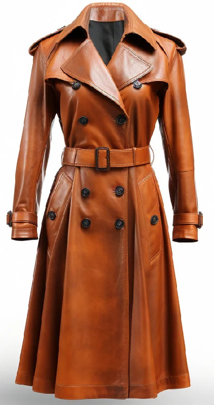 Women Brown Real Leather Coat Soft Drape Coat