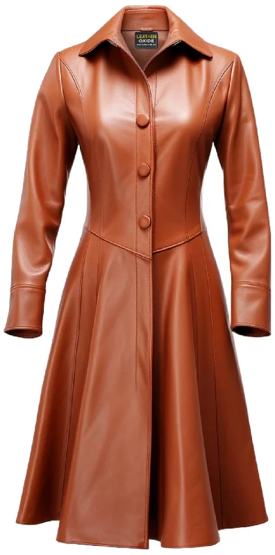 Women Brownish Tan Leather Coat - Women Brown Leather Coat Plush Sherpa Overcoat