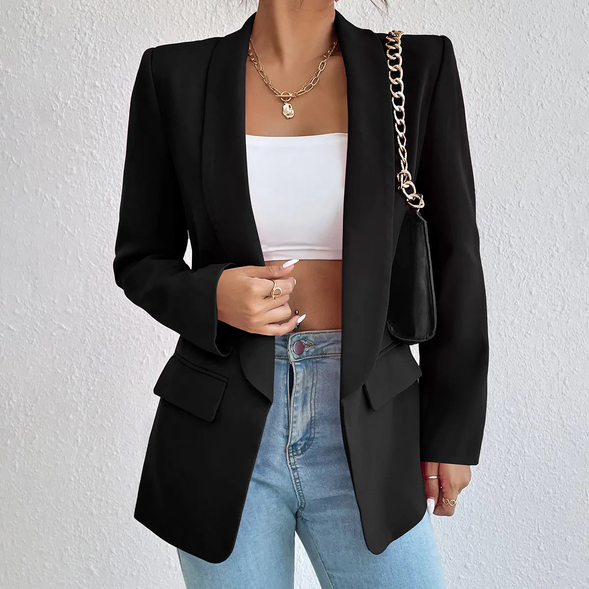 Women Casual Elegant Solid Color Lapel Long-Sleeved Office Chic Blazer Women's Print Jacket