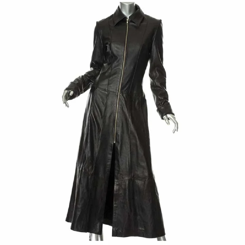 Women Matrix Long Length Genuine Leather Coat Double-Layered Wool Coat