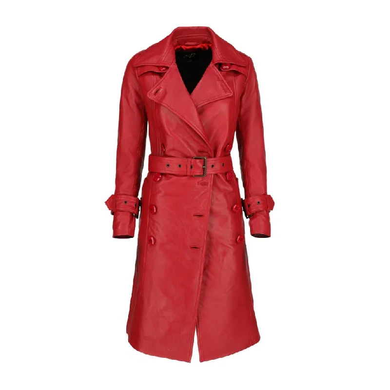 Women 's Double Breasted Red Leather Trench Coat Timeless Wool Coat