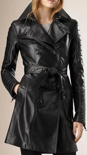 Women Sierra Black Leather Coat Sophisticated Evening Coat