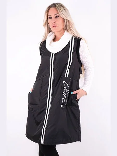 Sleeveless Hooded Puffer Long Vest Coat Cashmere Blended Overcoat