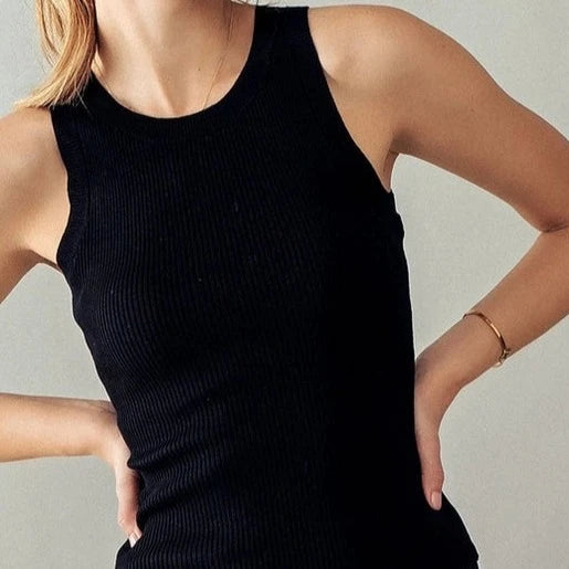 Women's Casual Fitted Ribbed Tank Top (Available in 5 Color Options!) Wool Tweed Vest