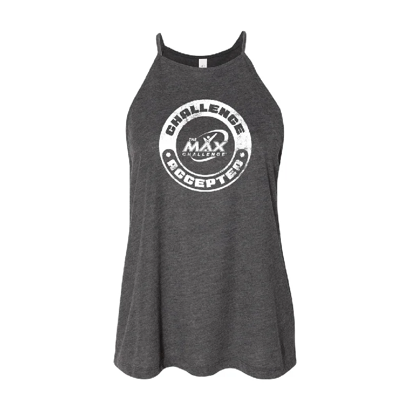 Women's "Challenge Accepted" High-Neck Tank - Heather Grey Elegant Checkered Vest