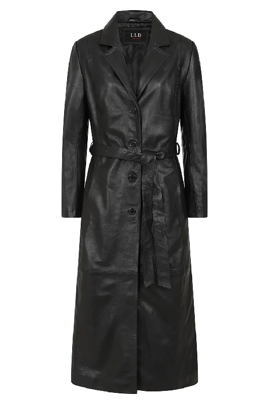 Women's Long Leather Classic Genuine Coat - 'LOLA' Velvet Touch Overcoat