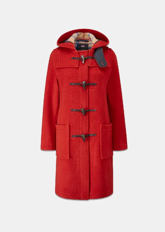 Women's Long Slim Fit Duffle Coat Red Thomson Tailored Business Overcoat