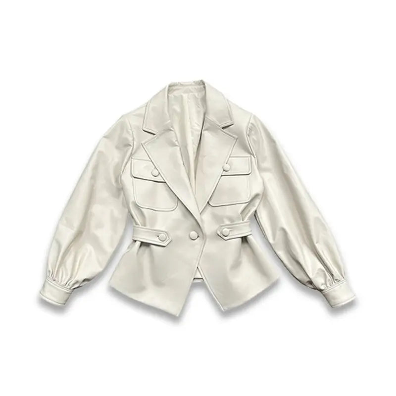 White Sheepskin Leather Women's Coat Quilted Puffer Overcoat
