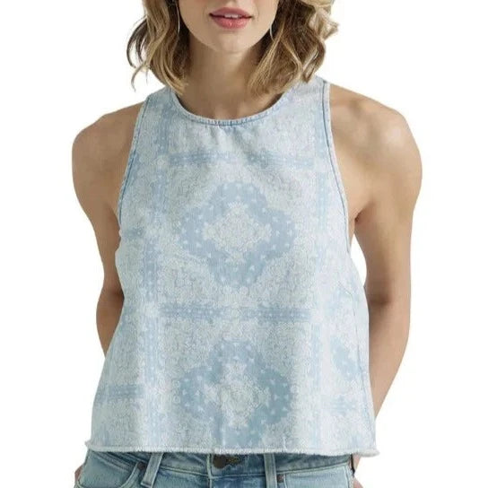 Wrangler Retro Women's Americana Cross Back Tank in Blue Bandana Minimalist Wool Vest