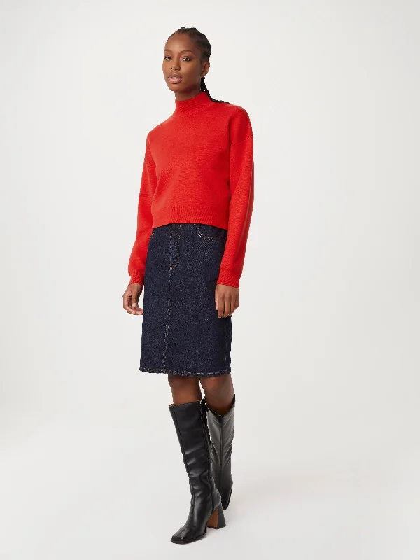 The Compact Mockneck Sweater in Bright Red Sleeveless Fitted Overalls