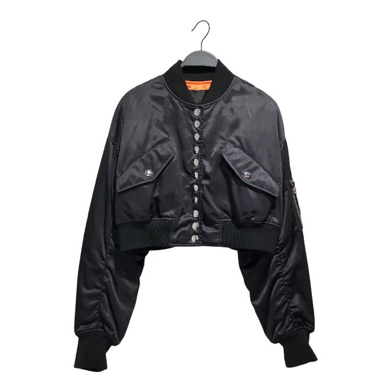 Alexander Wang/Blouson/S/Polyester/BLK/No Collar/Cropped Bomber Orange Lining Sleek Satin Bomber