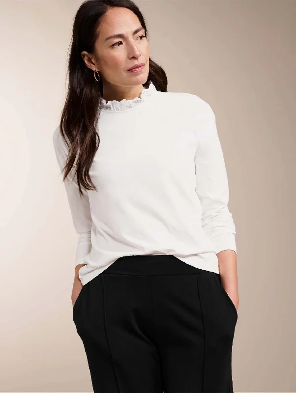 Agatha Ruffle Collar Organic Cotton Top | Pure White Relaxed Fit Jumpsuit