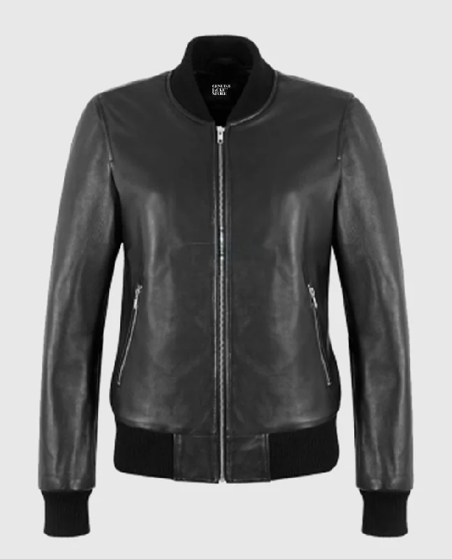 Alpha 2 Women's Black Bomber Leather Jacket Quilted Jacket Puffer Jacket Insulated Jacket
