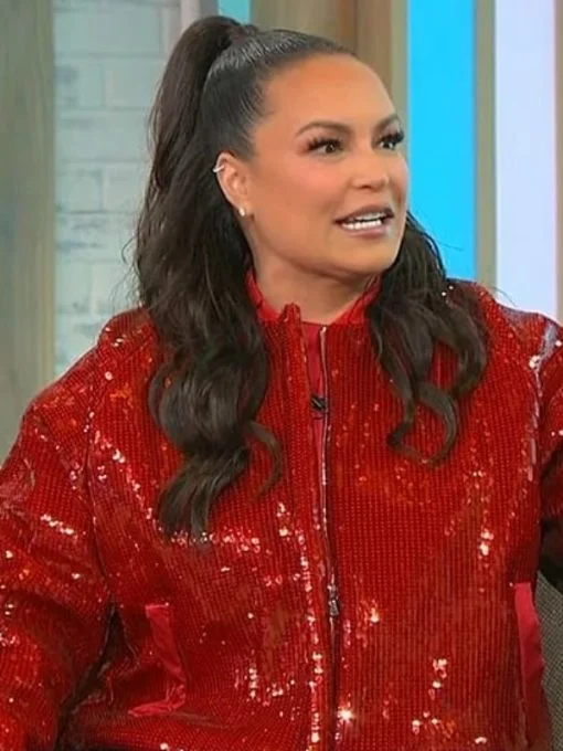 Angie Martinez Sherri 2023 Red Sequin Jacket Ultra-Light Down Bomber