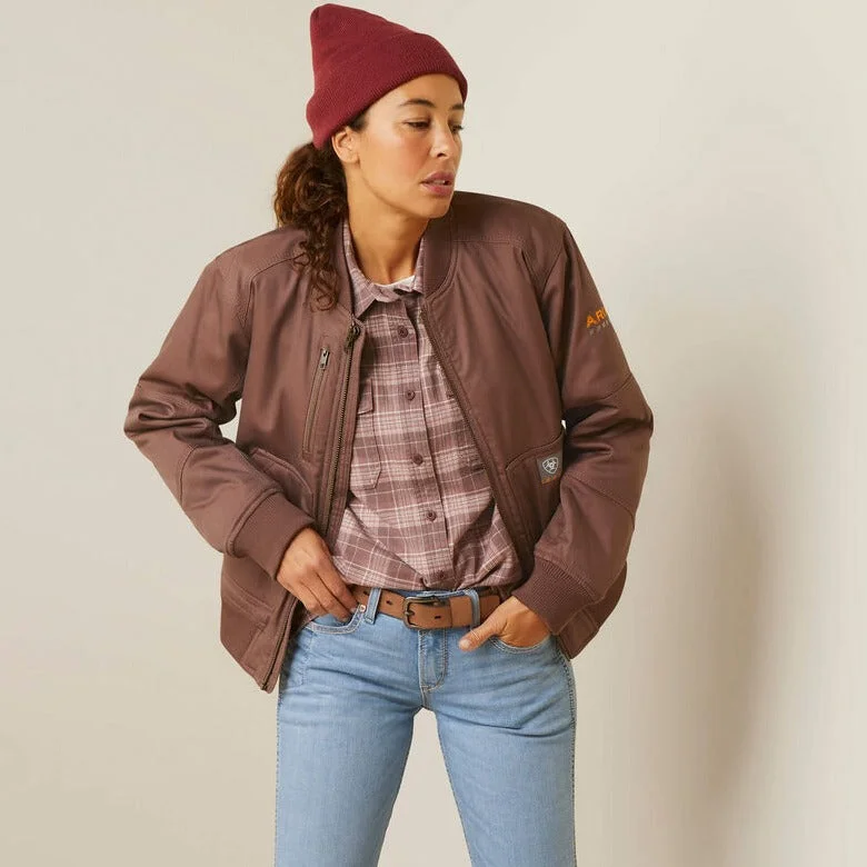Ariat Women's Peppercorn Rebar DuraCanvas Stretch Bomber Jacket High-Waisted Overalls